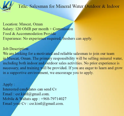 Salesman for Mineral Water Outdoor & Indoor