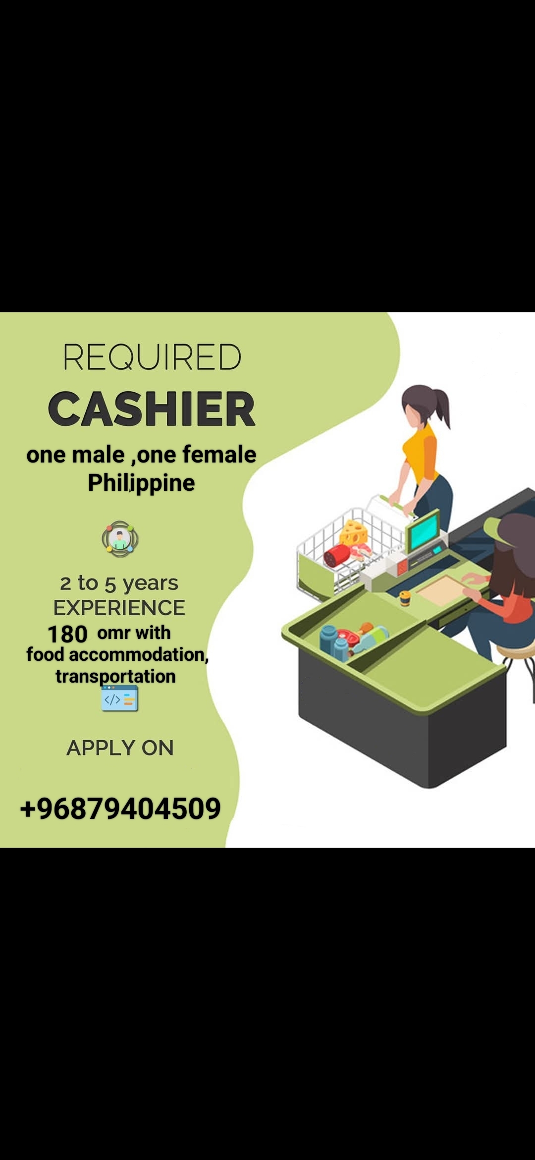 Cashier male/female Philippine 