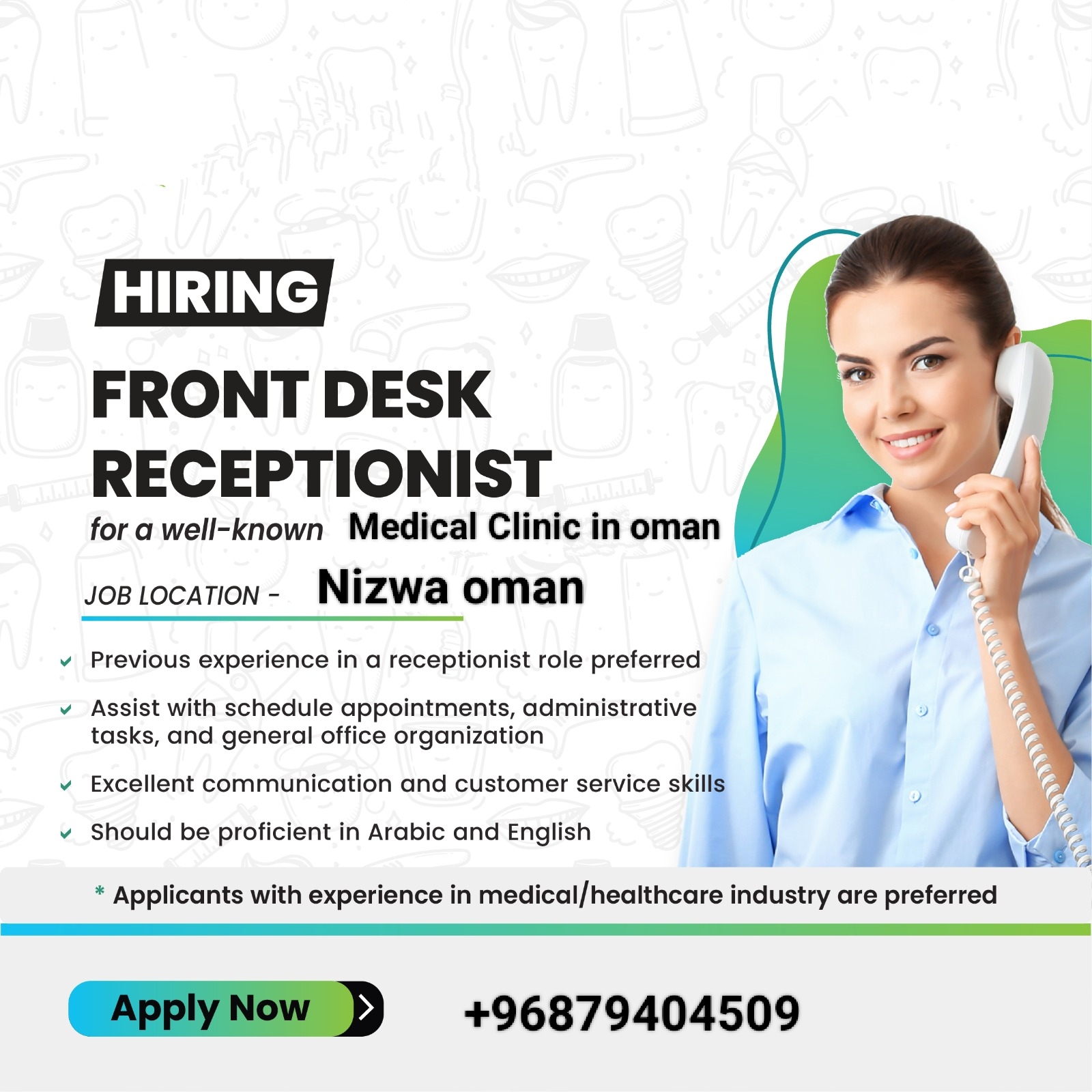 Front desk receptionist 