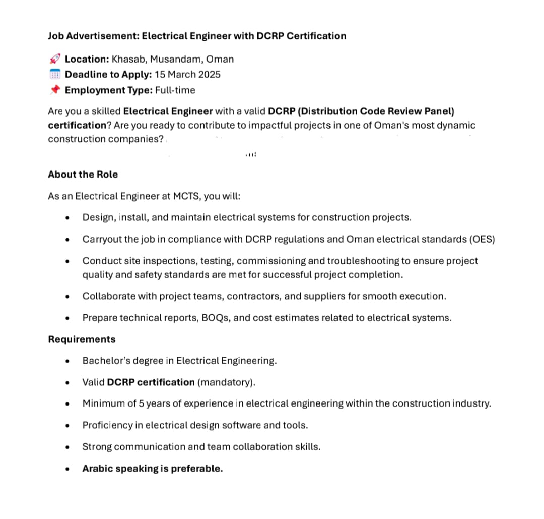 Electrical engineer with DCRP certificate