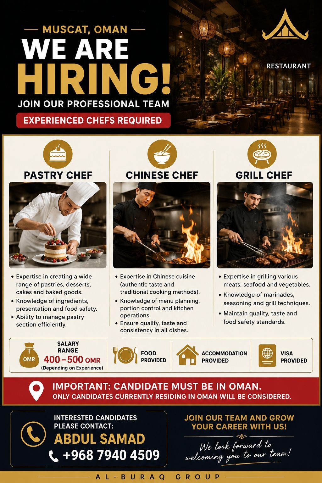 Staff required for restaurant 