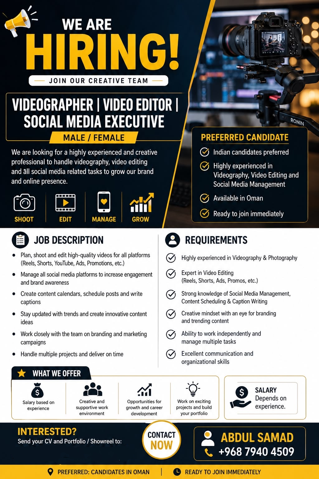 Videographer / Video Editor / Social Media Executive 