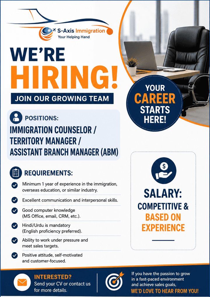 Immigration Counselor / Territory Manager / Assistant Branch Manager (ABM)
