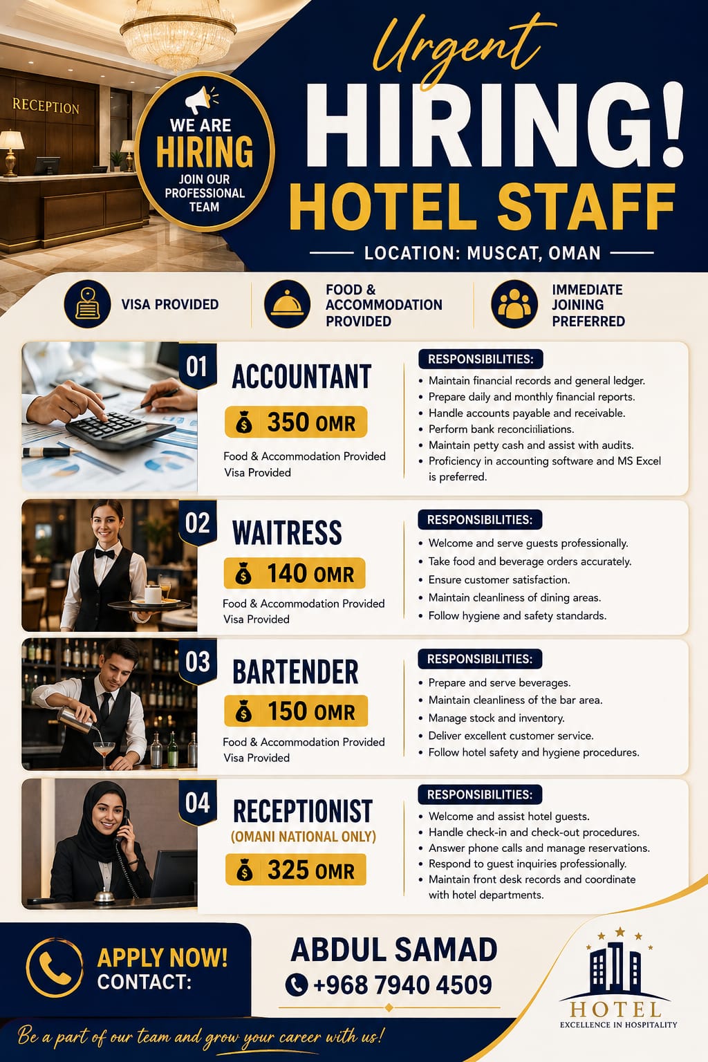 Hotel staff required