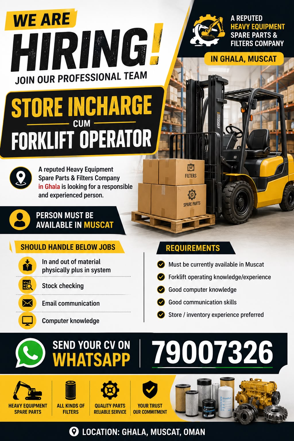 STORE INCHARGE CUM FORKLIFT OPERATOR