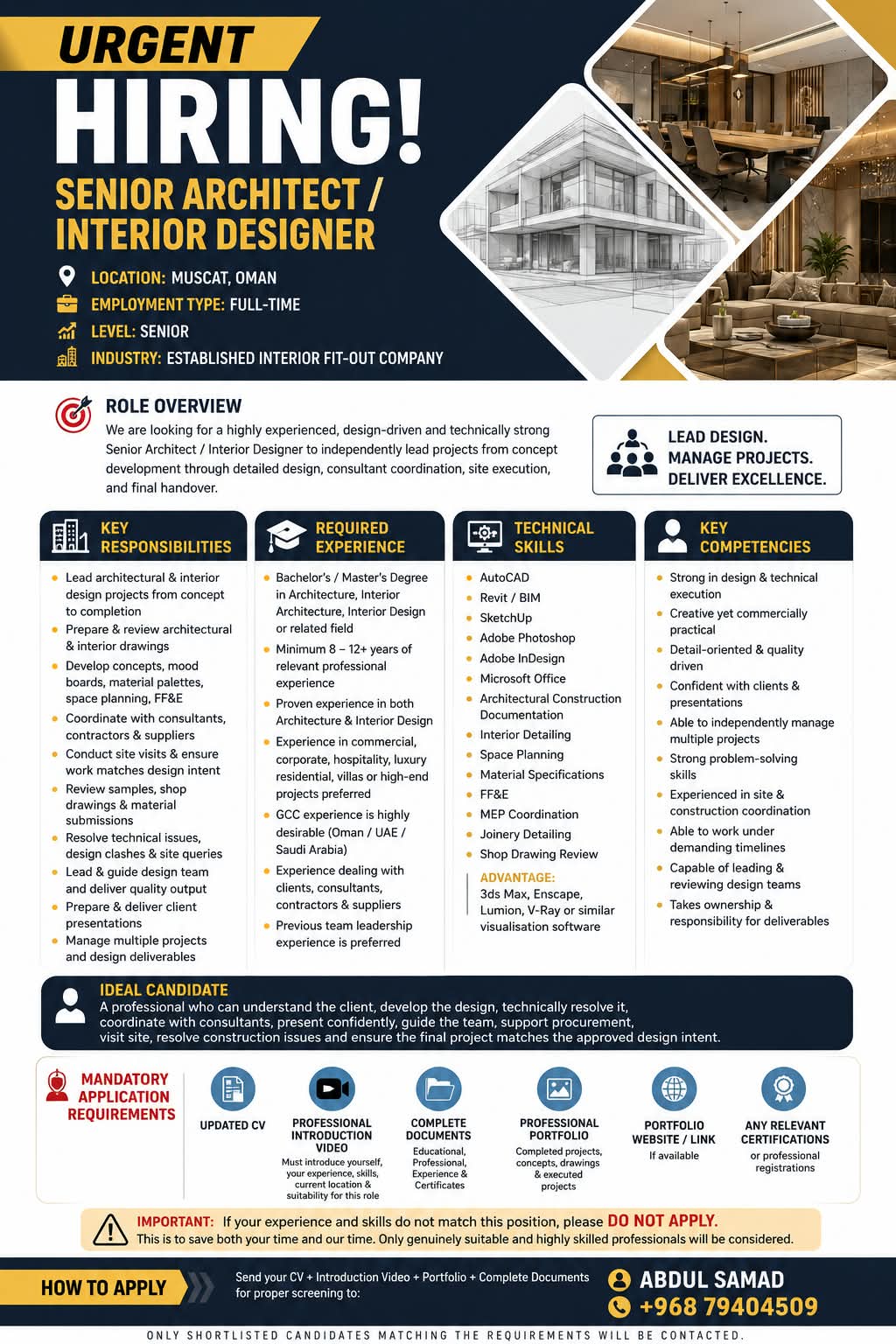 SENIOR ARCHITECT / INTERIOR DESIGNER
