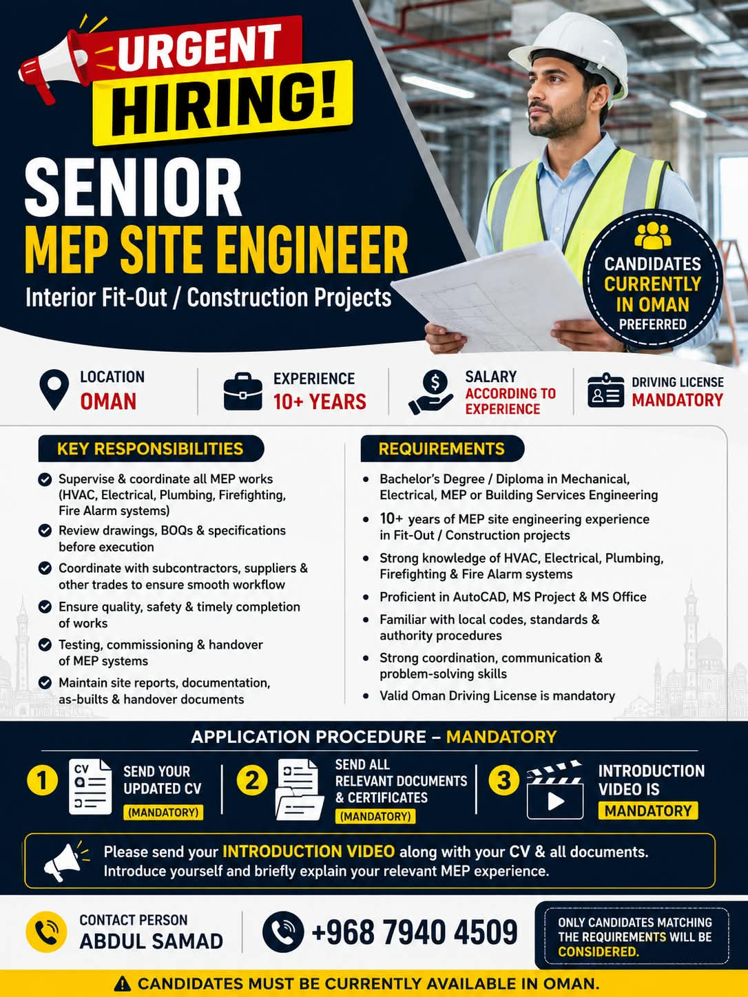 SENIOR MEP SITE ENGINEER